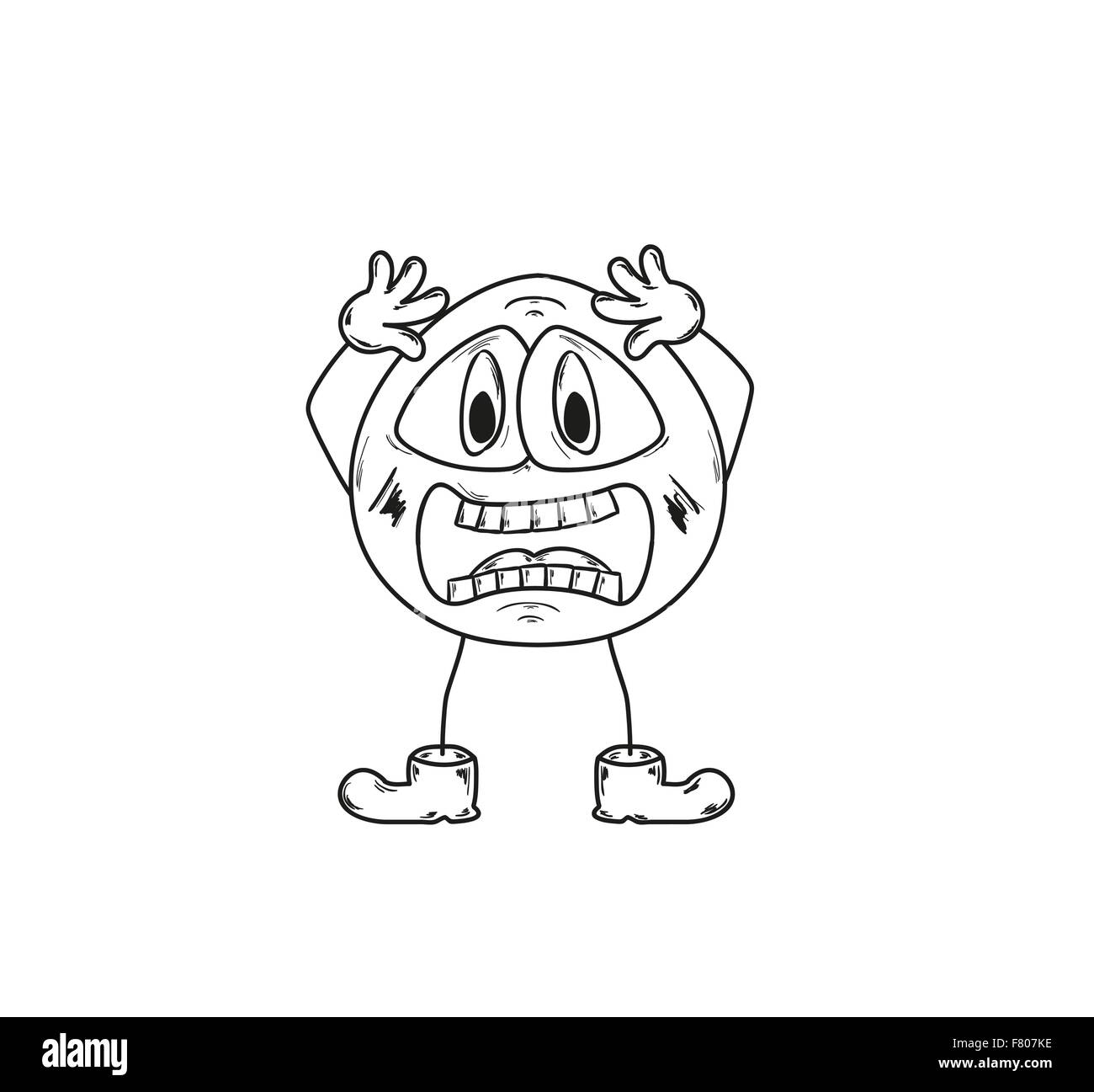 Outlined Scared Cartoon Funny Face Panic Stock Illustration