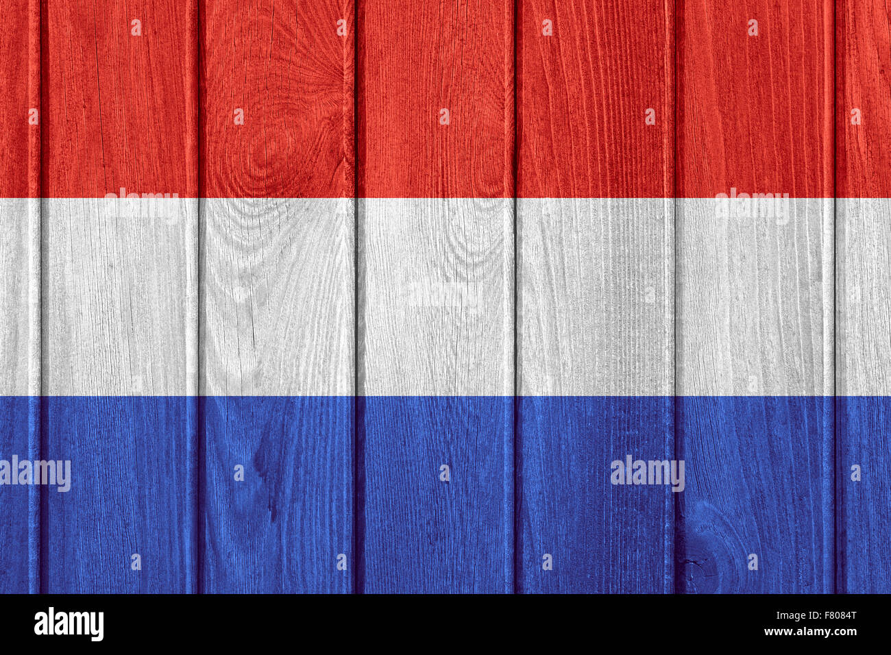 flag of Holland or Dutch banner on wooden background Stock Photo