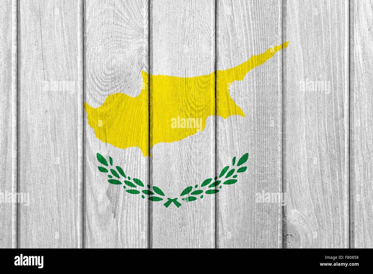 flag of Cyprus or Cypriot banner on wooden background Stock Photo