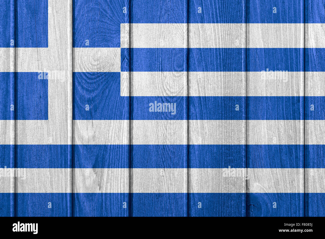 flag of Greece or Greek banner on wooden background Stock Photo