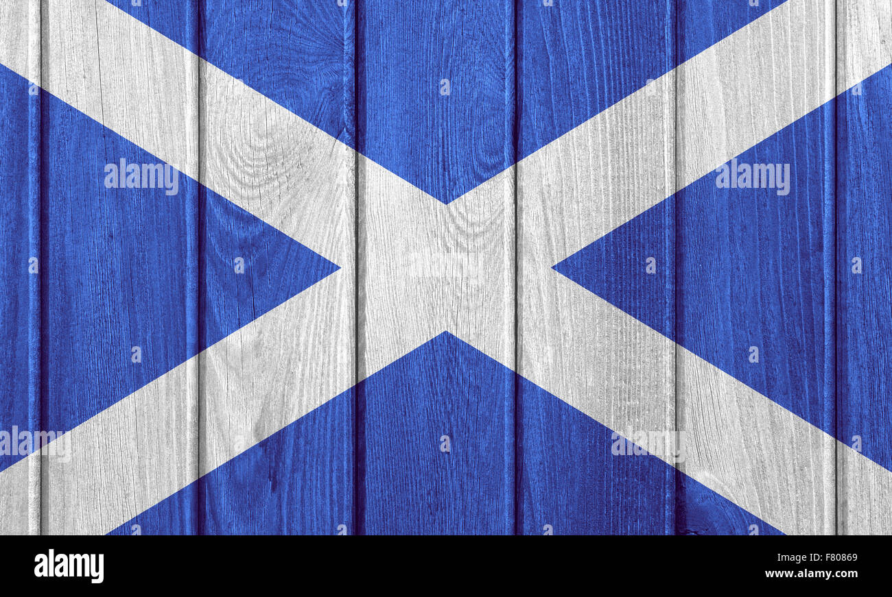 flag of Scotland or Scotch banner on wooden background Stock Photo