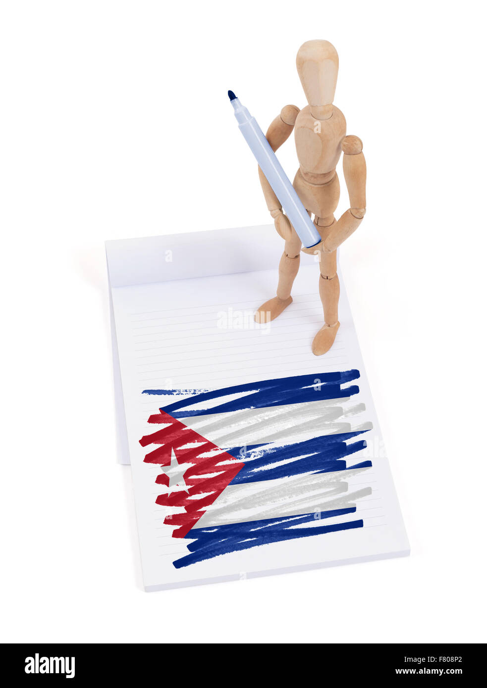 Wooden mannequin made a drawing of a flag - Cuba Stock Photo