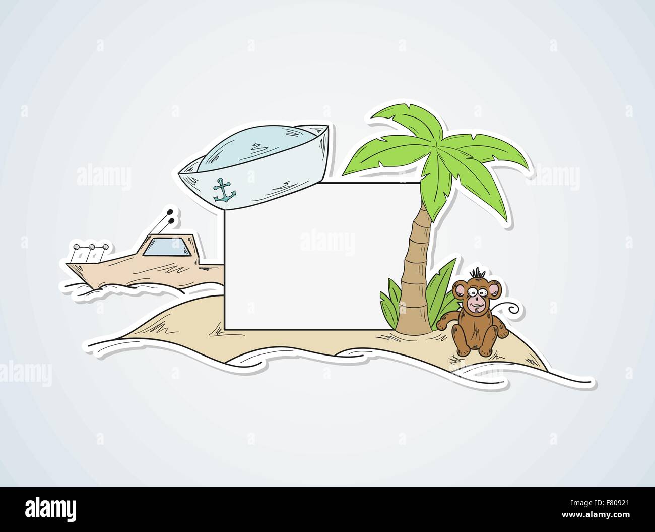 funny cartoon island with blank paper Stock Vector