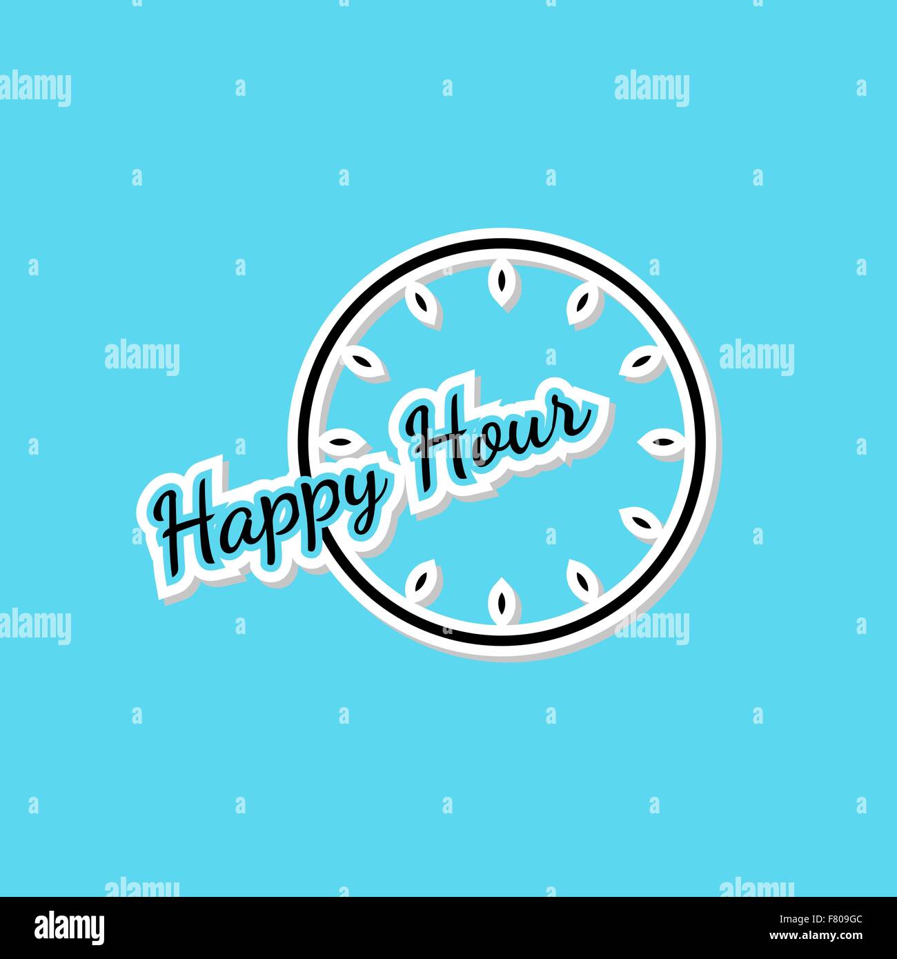 blue happy hour background with clock Stock Vector