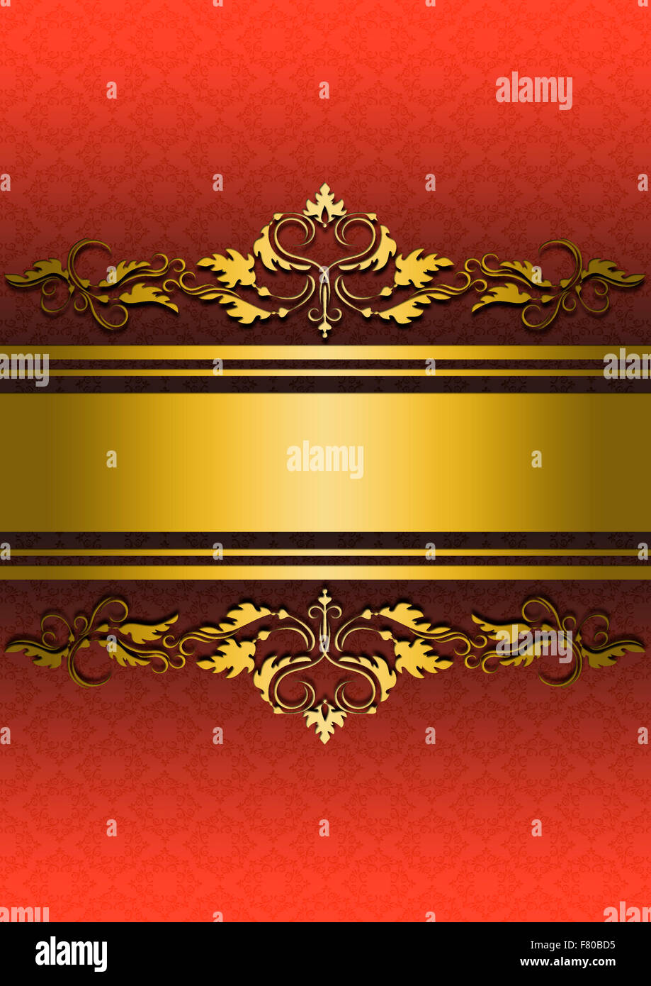 Red And Gold Patterned Ribbon Patterned red background with gold ribbons and golden ornament Stock ...