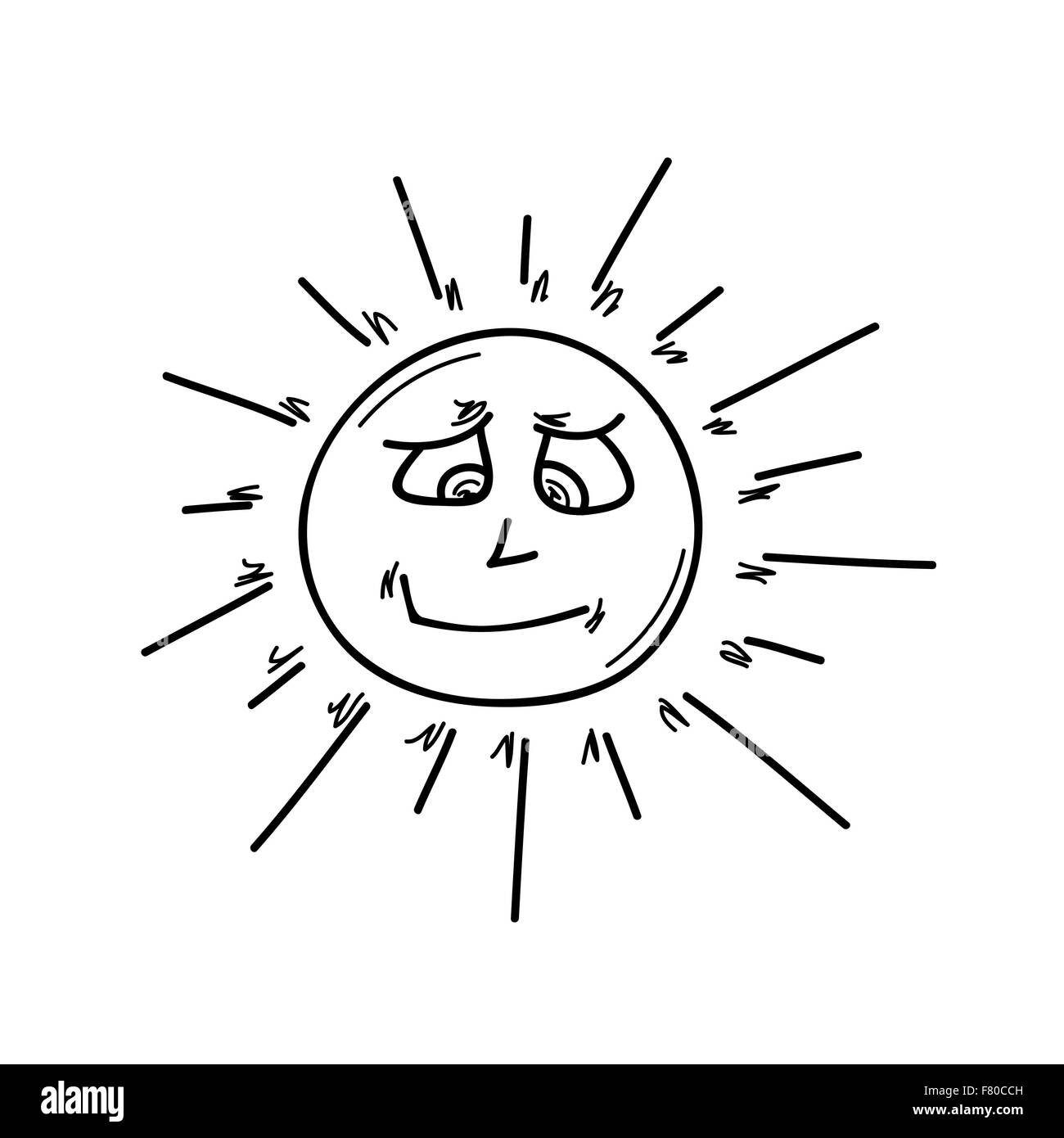 Drawing cute smiling cartoon sun Black and White Stock Photos & Images