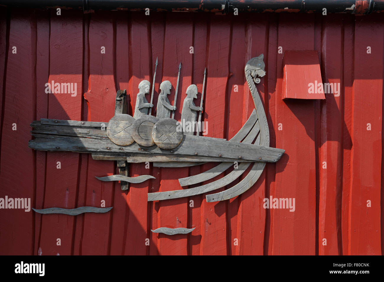 viking ship at red wooden wall, møre og romsdal, norway Stock Photo - Alamy