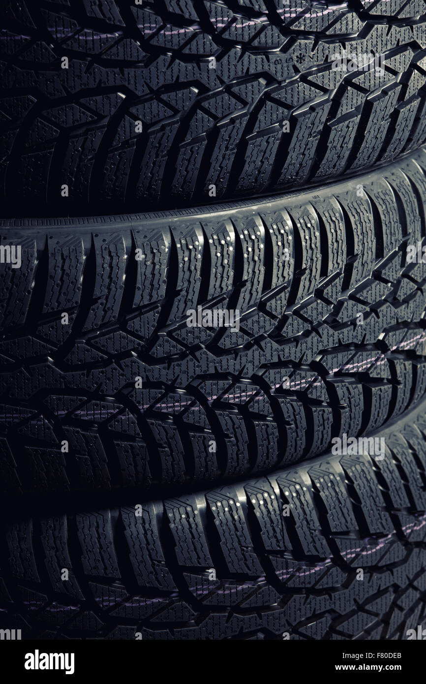 detail of used winter tyre Stock Photo