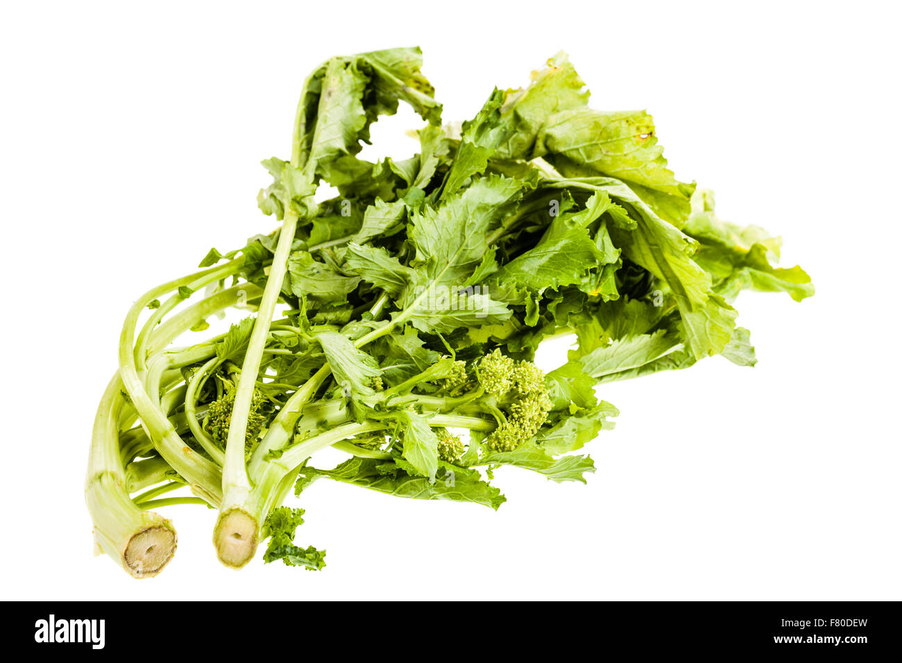 a heap of turnip greens isolated over a white background Stock Photo