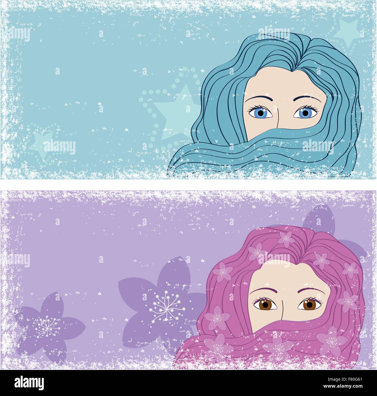 grunge banners with girls Stock Vector