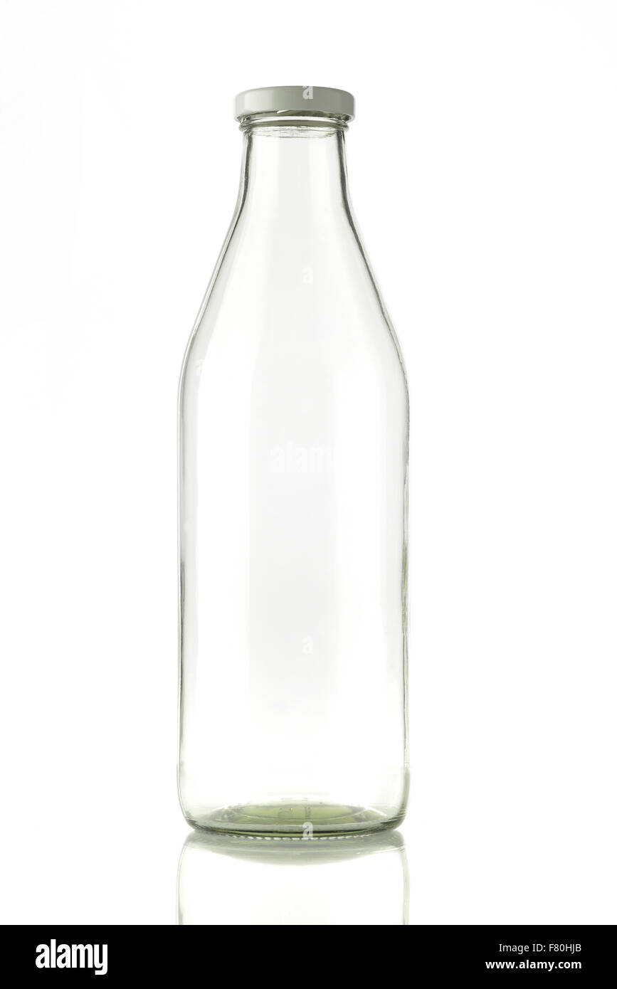 Glass Bottle With Metal Lid on White Background Stock Photo