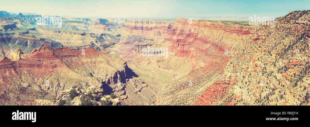 Vintage retro toned panoramic view of Grand Canyon, USA. Stock Photo