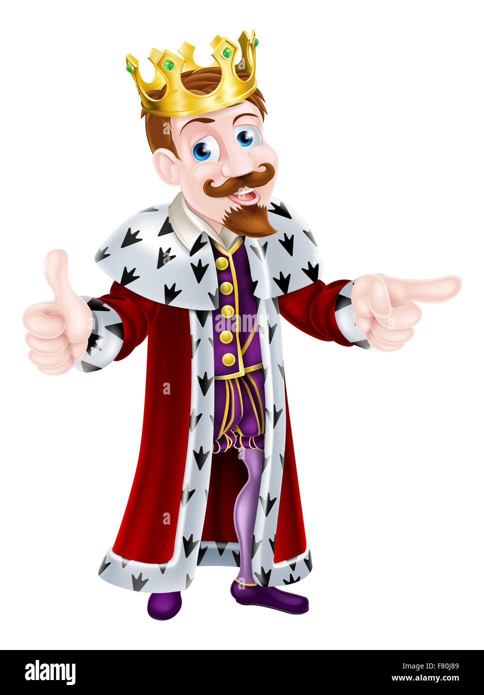 King cartoon character wearing a crown giving a thumbs up with one hand and pointing with the other Stock Photo