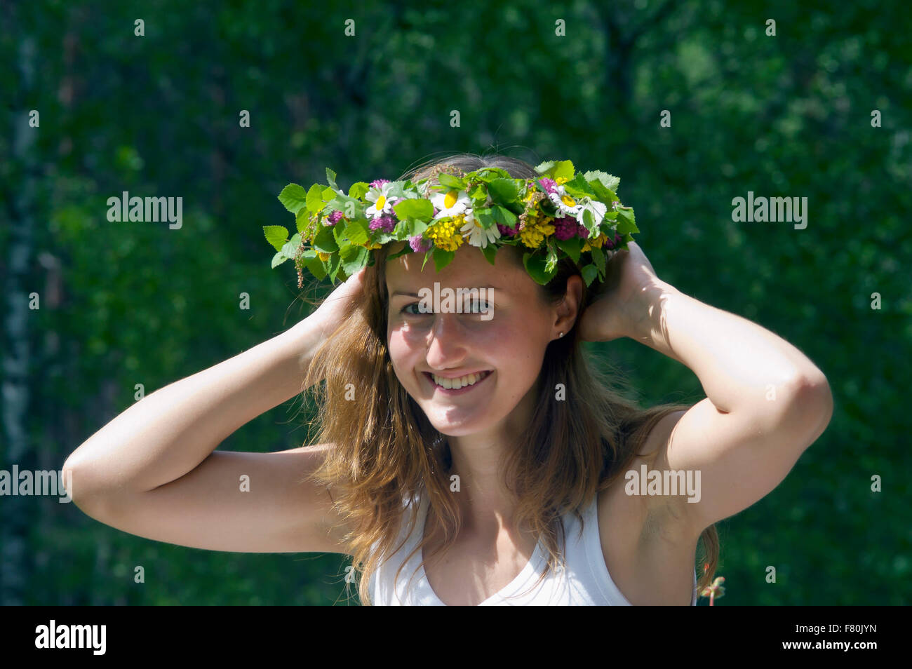 Young woman with chaplet Stock Photo
