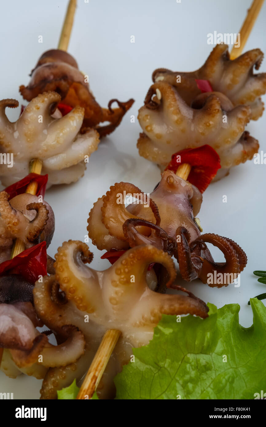 Barbecue baby octopus with bell pepper and spices Stock Photo Alamy