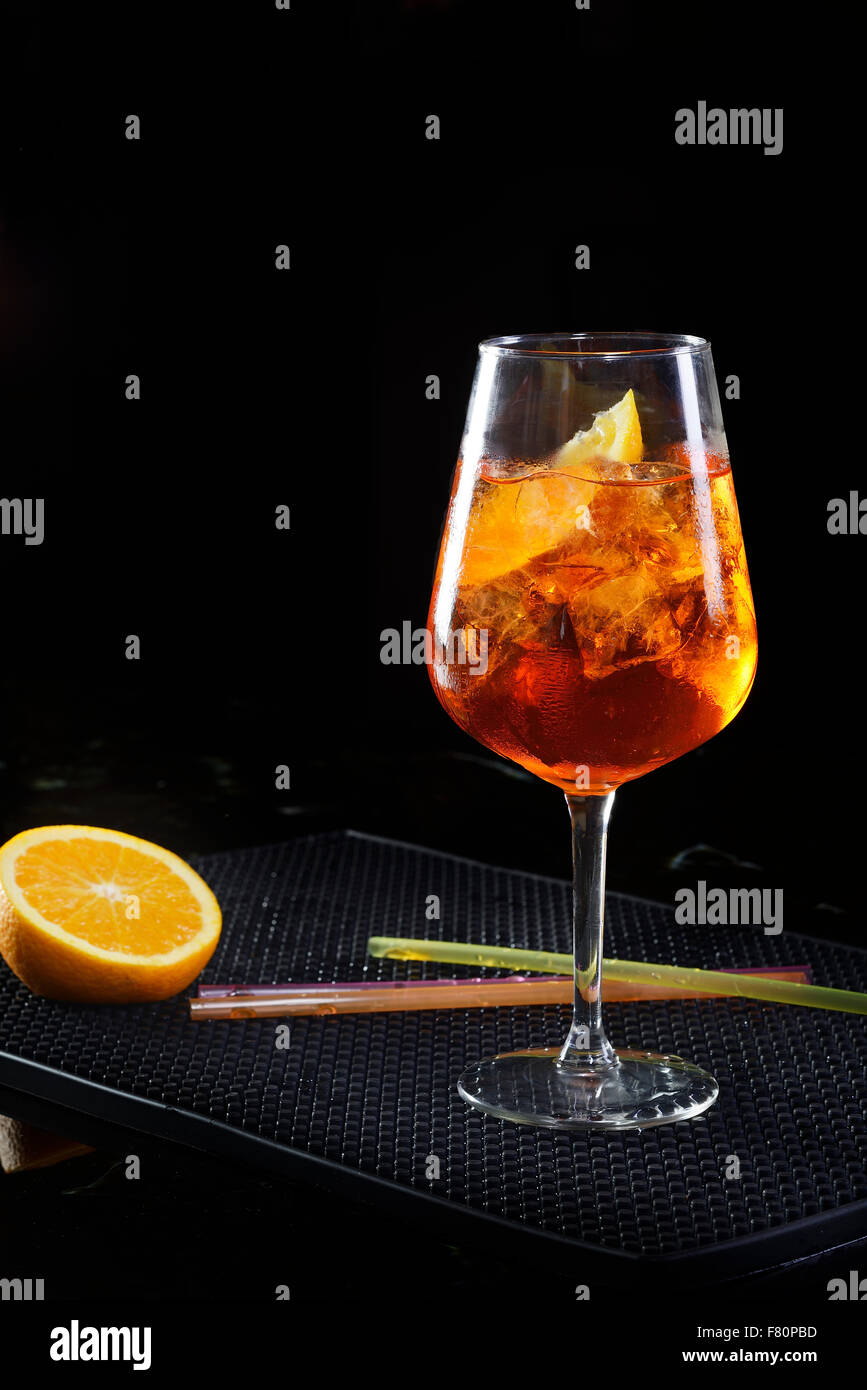 Aperol Spritz with ice and orange Stock Photo