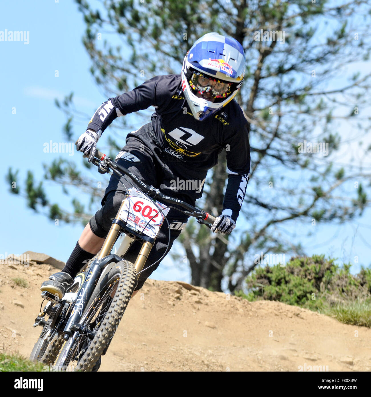 Rachel Atherton, Competitive Downhill Mountain Bike race in the UK, Wales, Great Britain Stock Photo