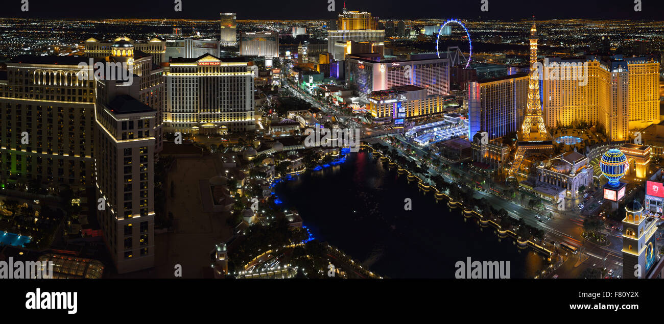The South Strip at twilight, Las Vegas NV (elevated panoramic view) Stock Photo