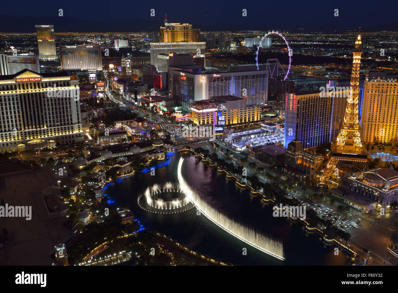 The South Strip at twilight, Las Vegas NV (elevated view) Stock Photo