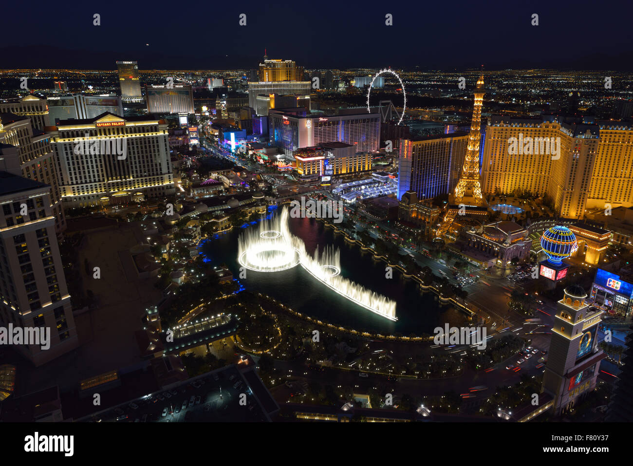 The Iconic South Strip at twilight, Las Vegas NV (elevated view) Stock Photo