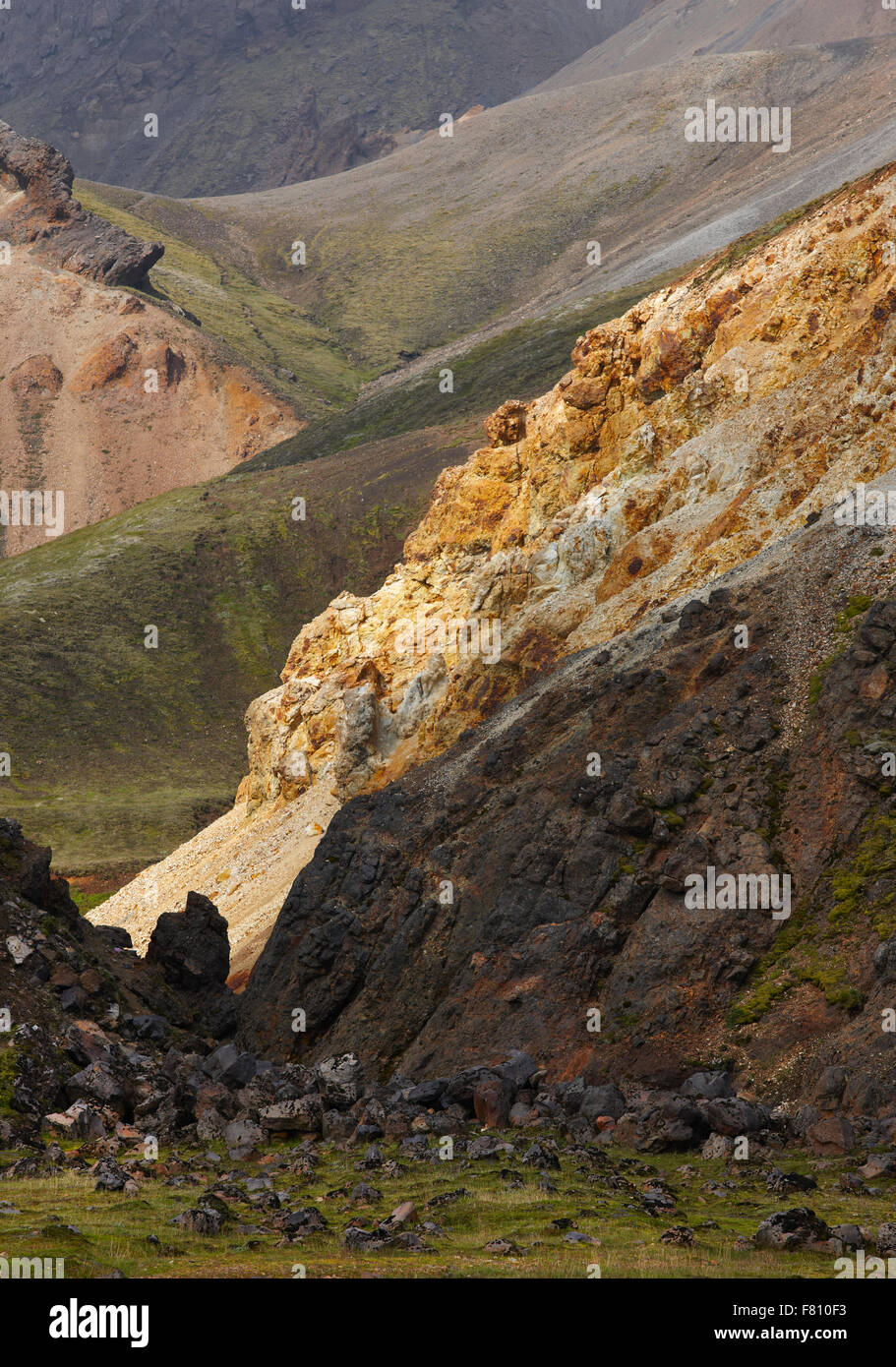 Volcanic landscape with rhyolite formations in Fjallabak, Iceland South ...