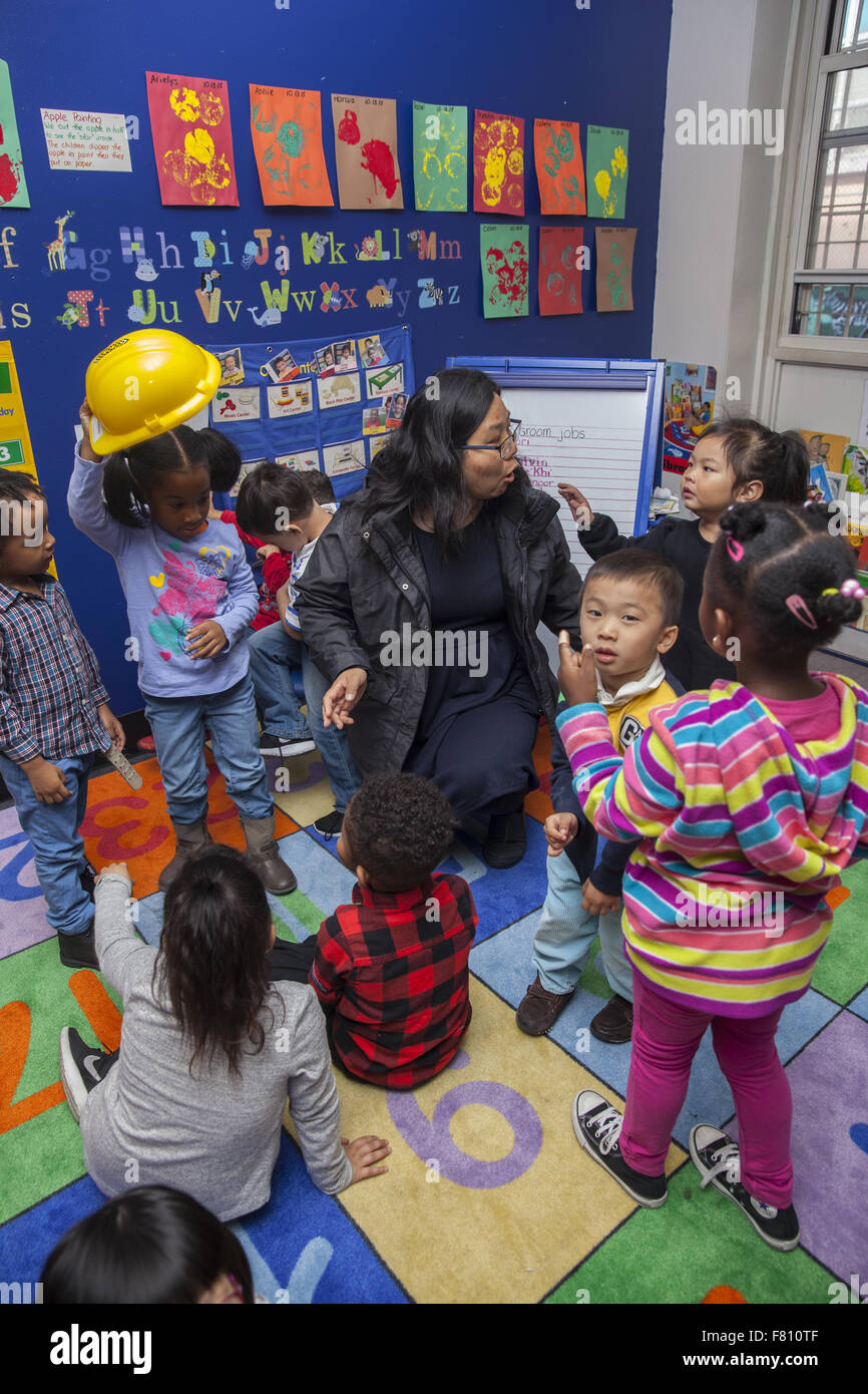 Children at preschool on the lower east side, Manhattan, NYC Stock