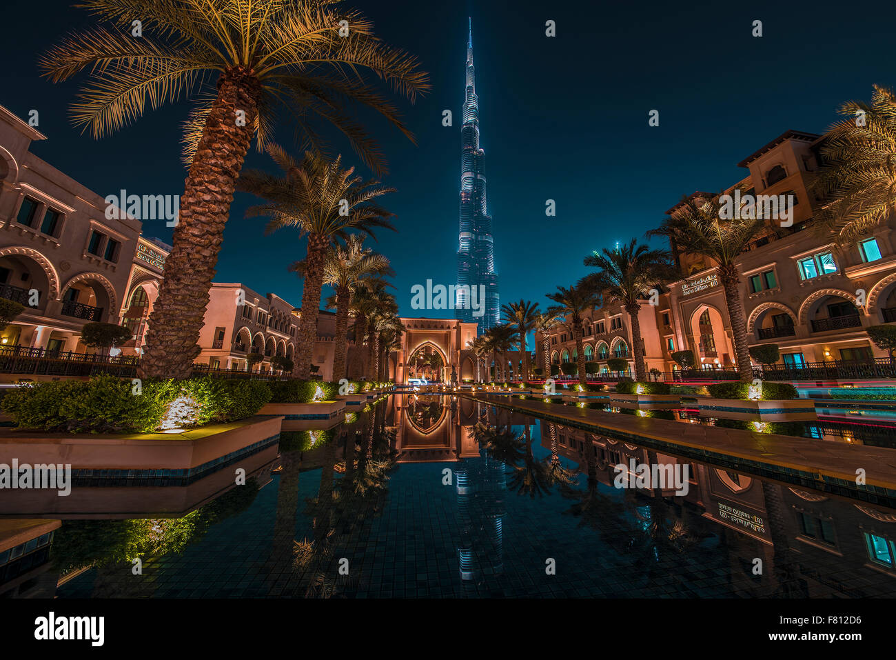 Burj Khalifa from Souk Al Bahar Stock Photo
