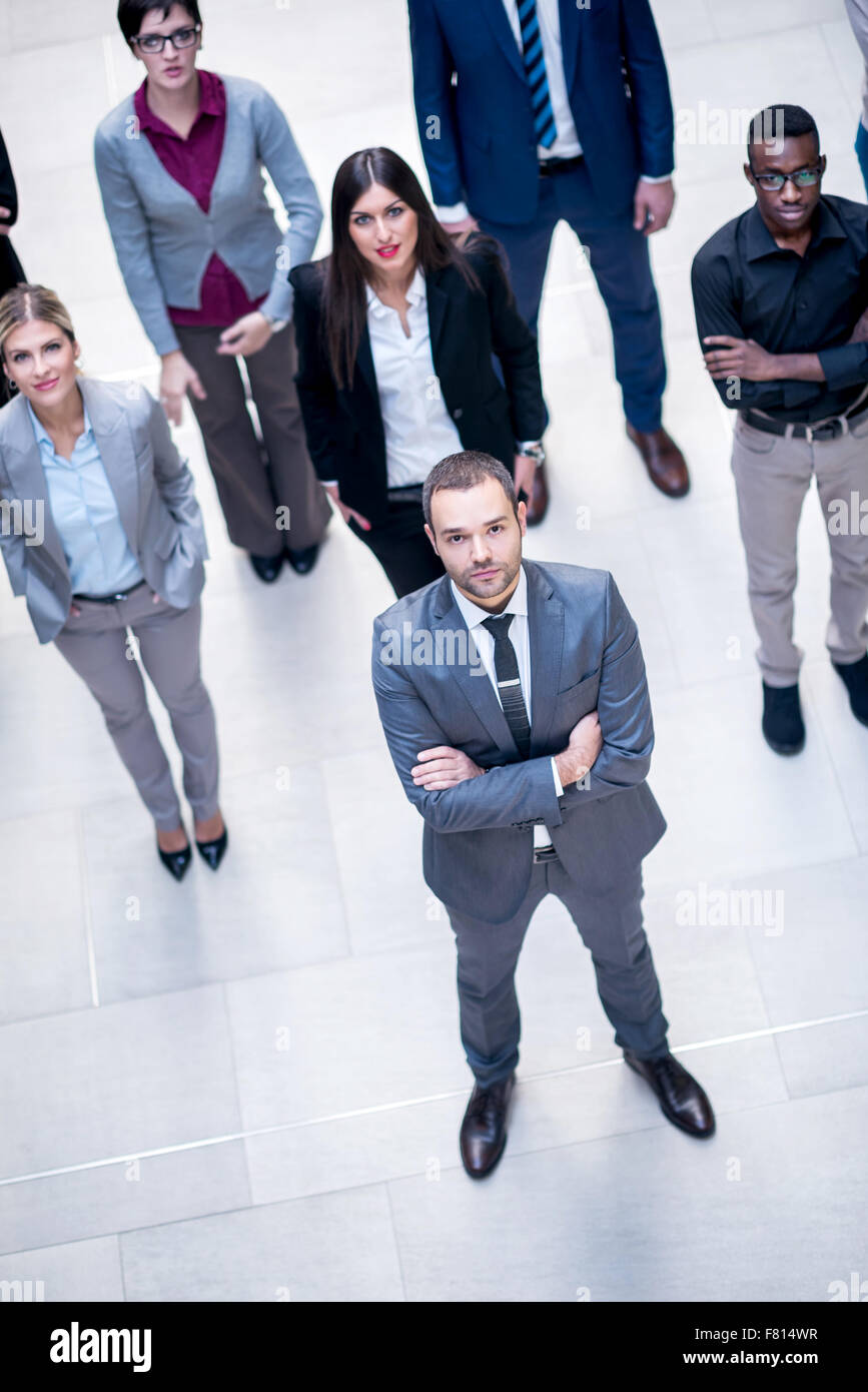 young multi ethnic business people group walking standing and top view ...