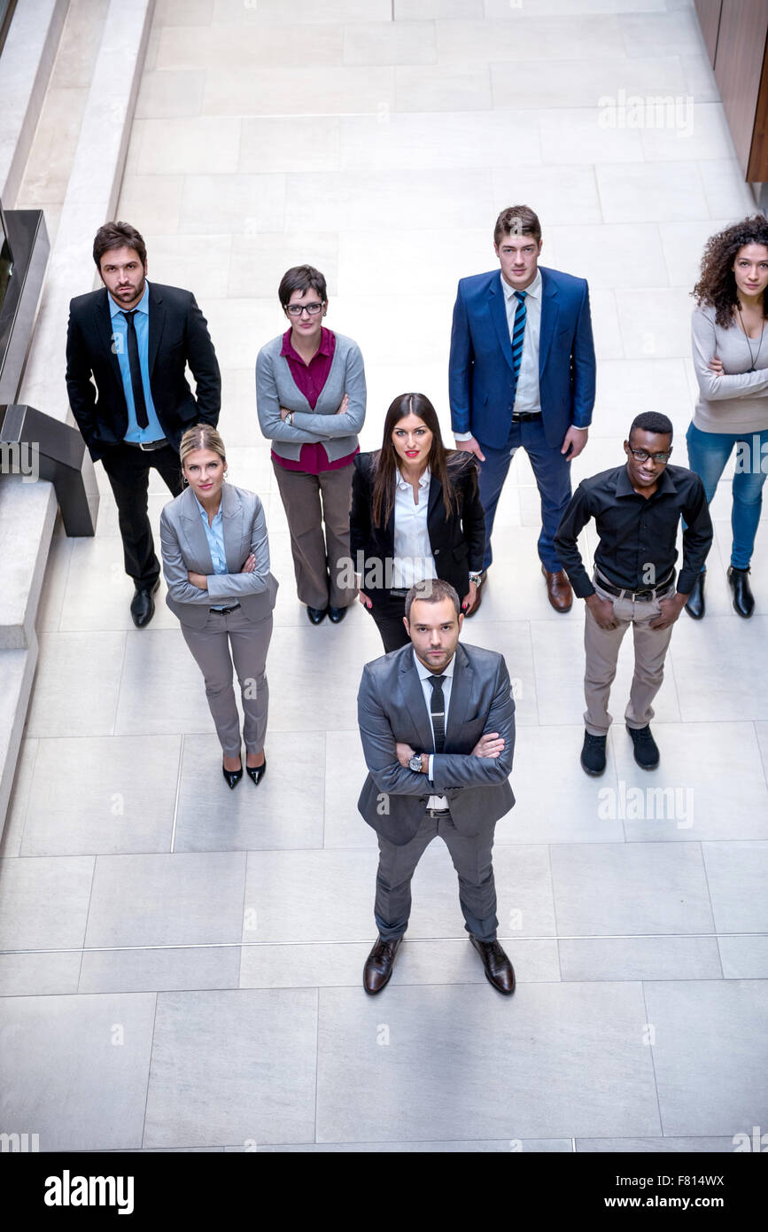young multi ethnic business people group walking standing and top view ...