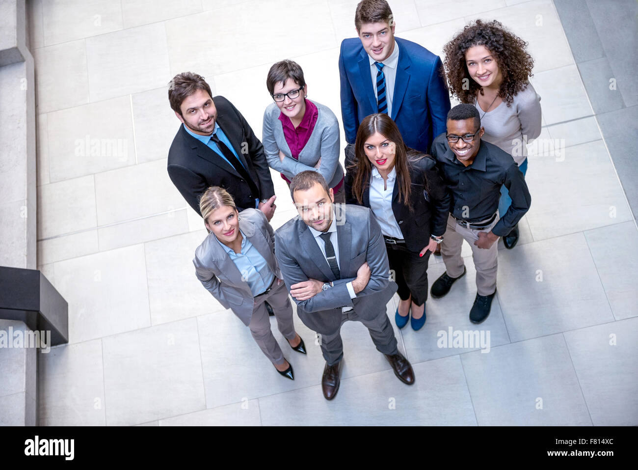 young multi ethnic business people group walking standing and top view ...