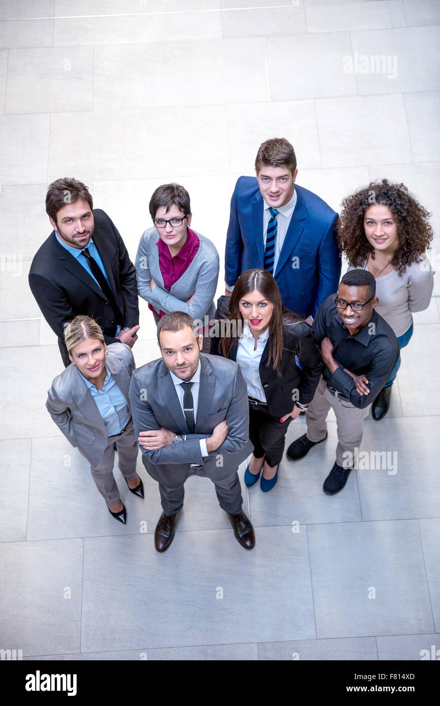 young multi ethnic business people group walking standing and top view ...
