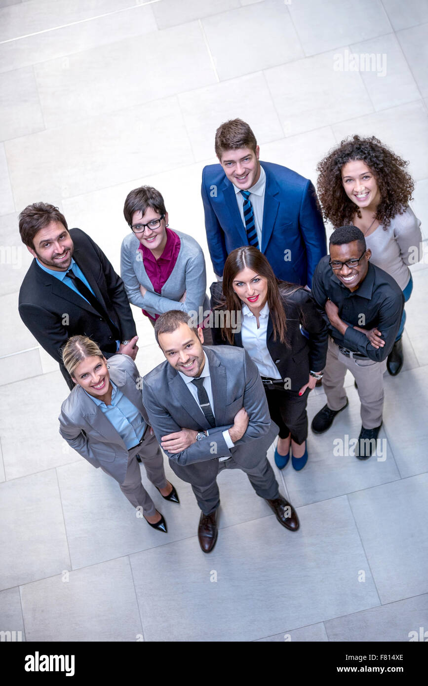 young multi ethnic business people group walking standing and top view ...