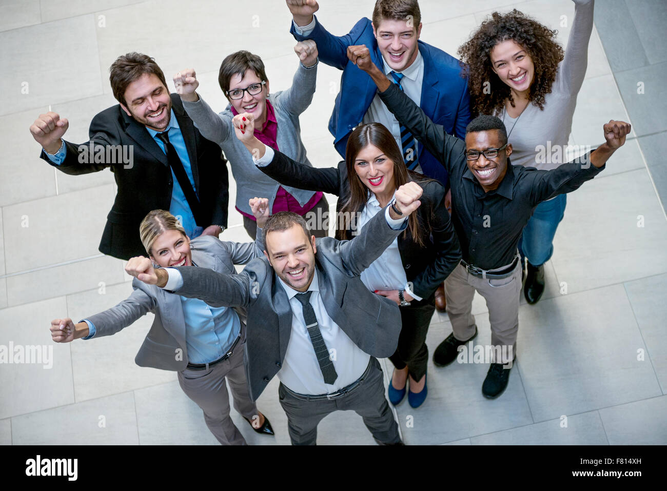young multi ethnic business people group walking standing and top view ...