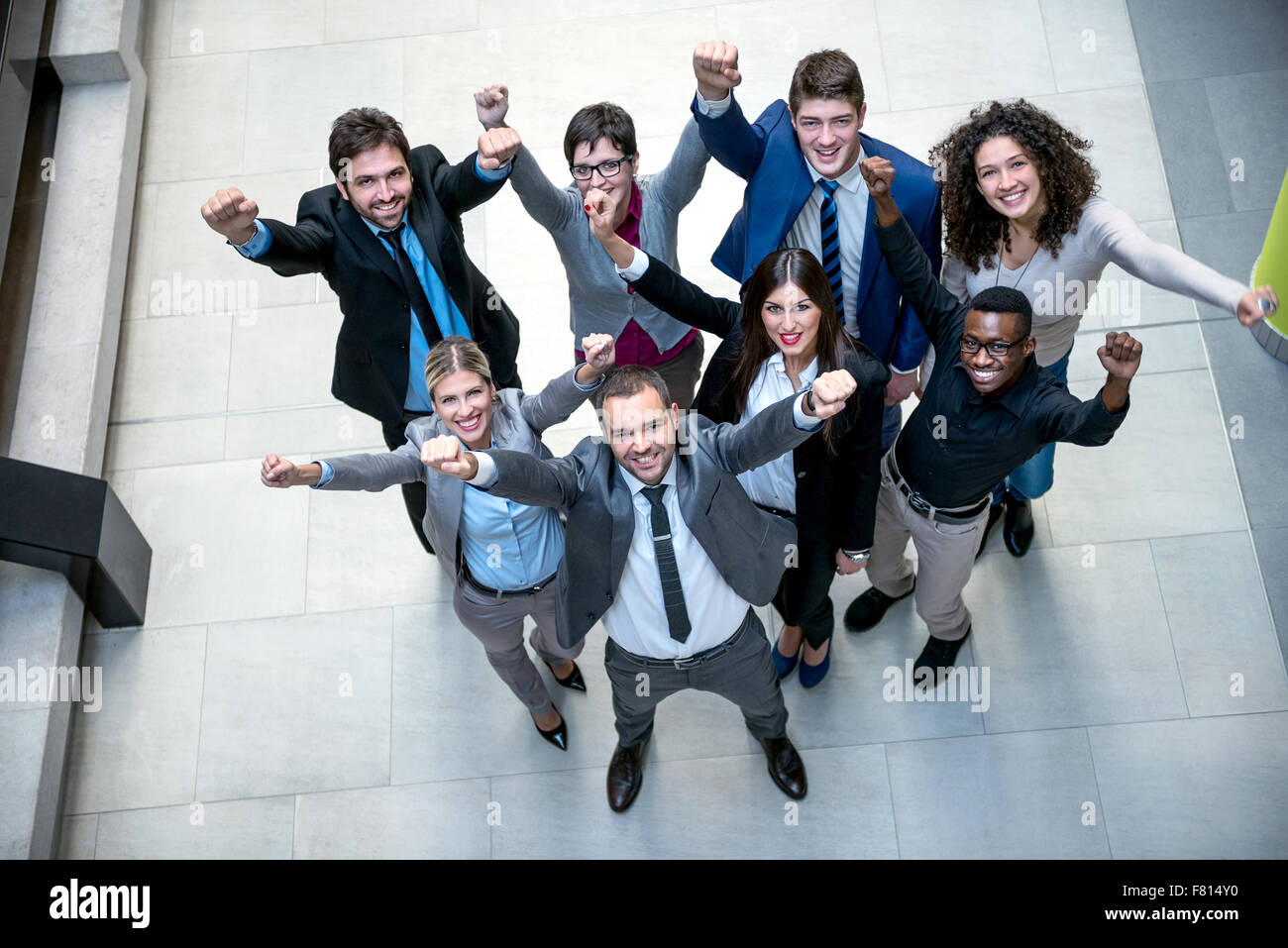 young multi ethnic business people group walking standing and top view ...