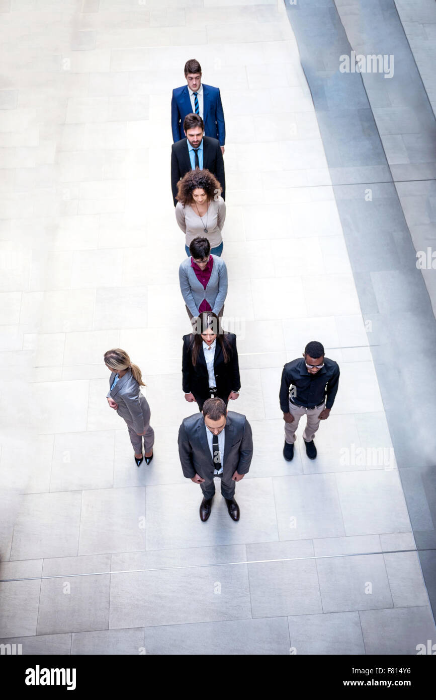 young multi ethnic business people group walking standing and top view ...