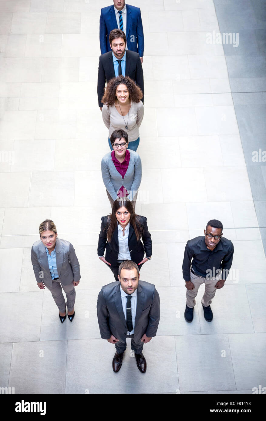 young multi ethnic business people group walking standing and top view ...