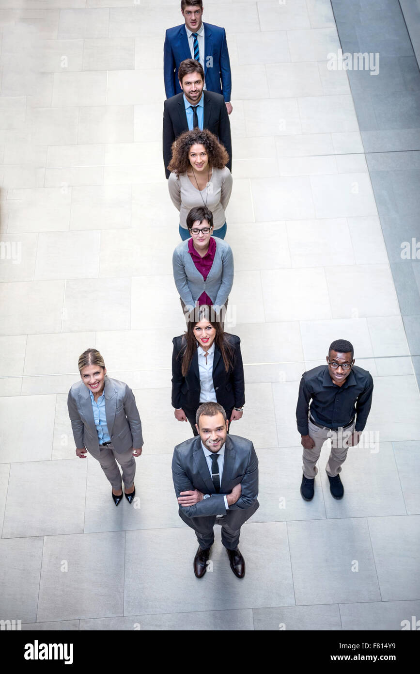 young multi ethnic business people group walking standing and top view ...