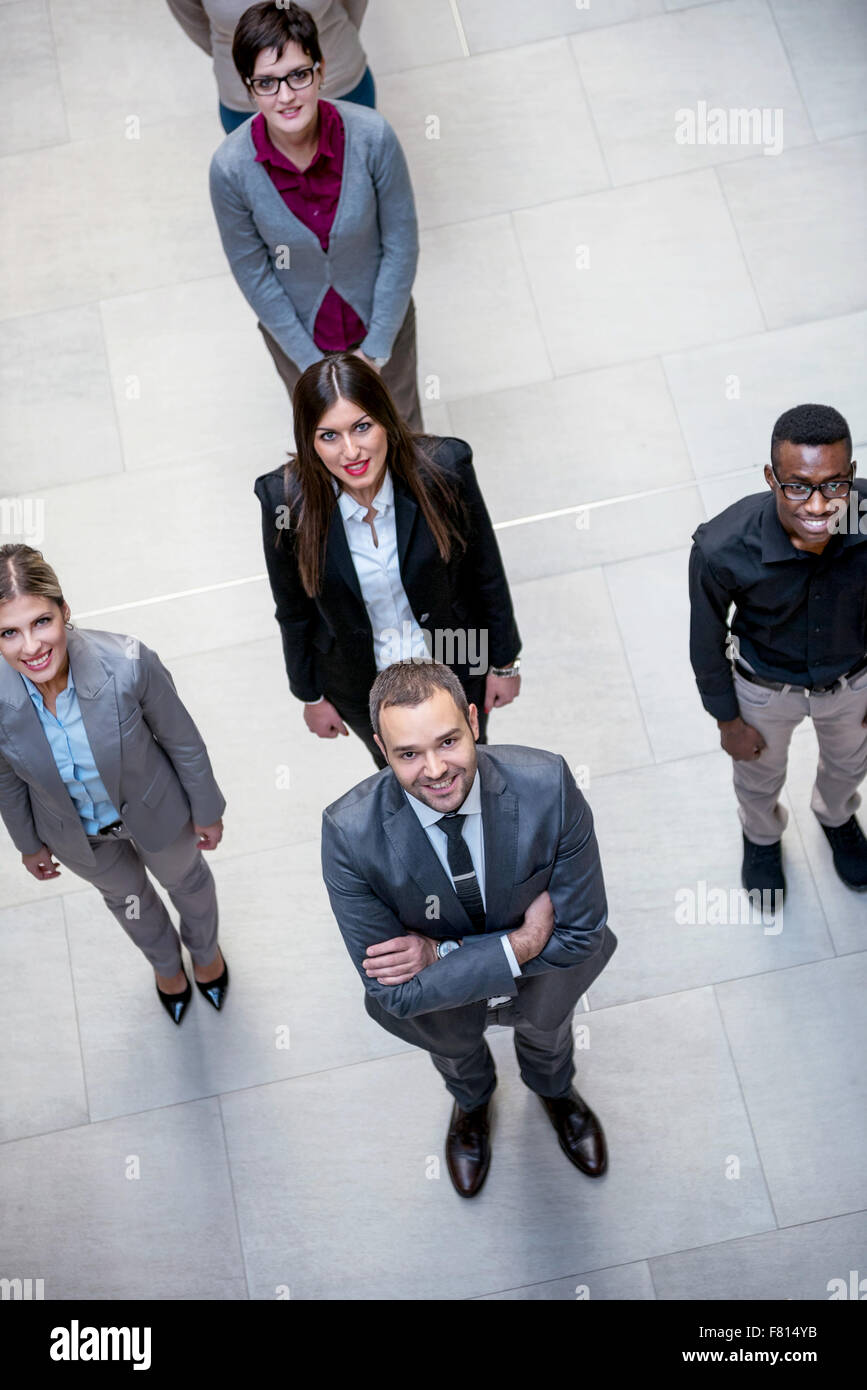 young multi ethnic business people group walking standing and top view ...