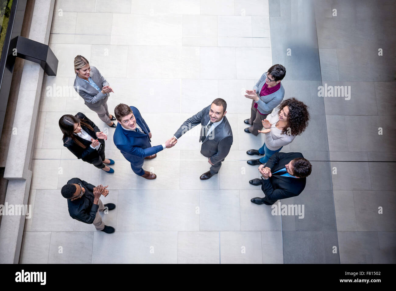 young multi ethnic business people group walking standing and top view ...
