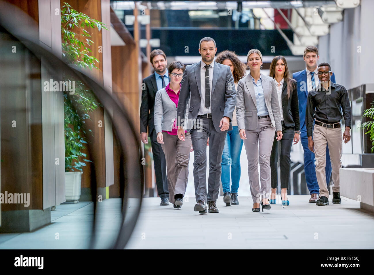 young multi ethnic business people group walking standing and top view ...