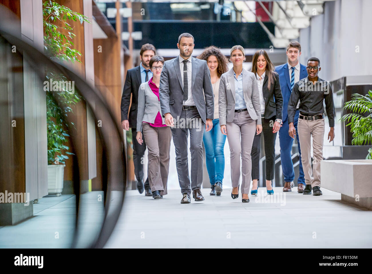 young multi ethnic business people group walking standing and top view ...