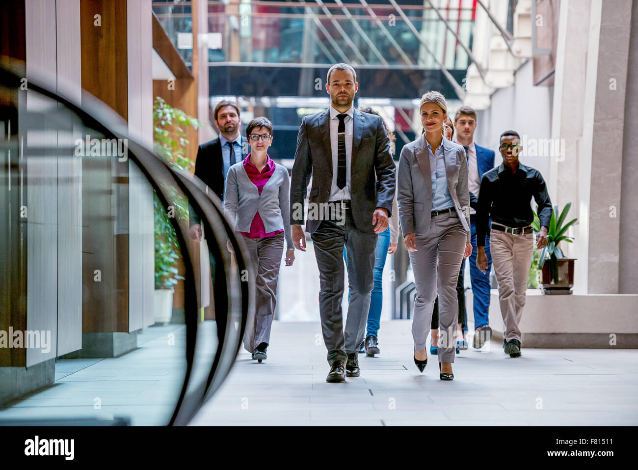 young multi ethnic business people group walking standing and top view ...
