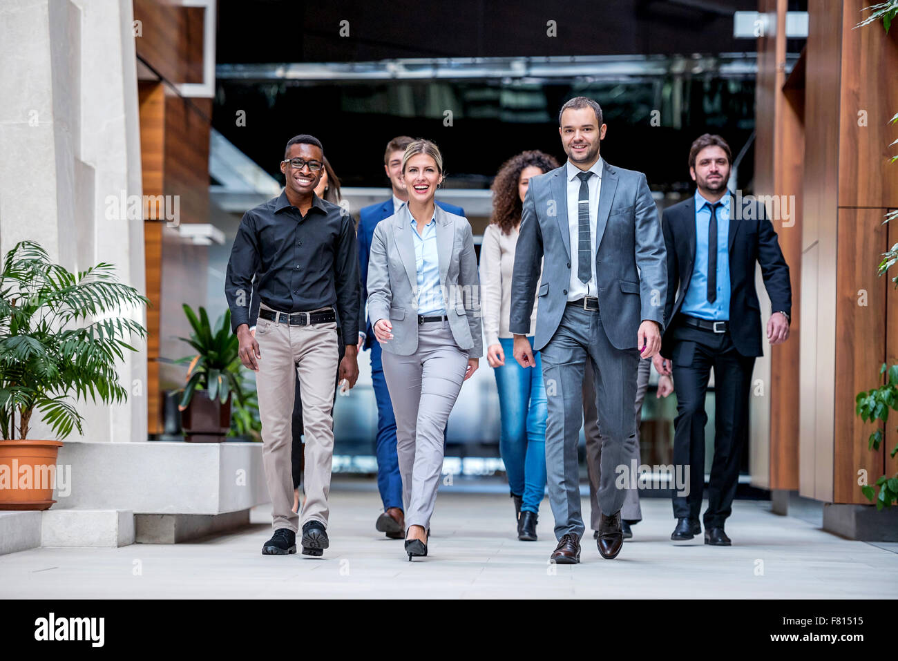 young multi ethnic business people group walking standing and top view ...