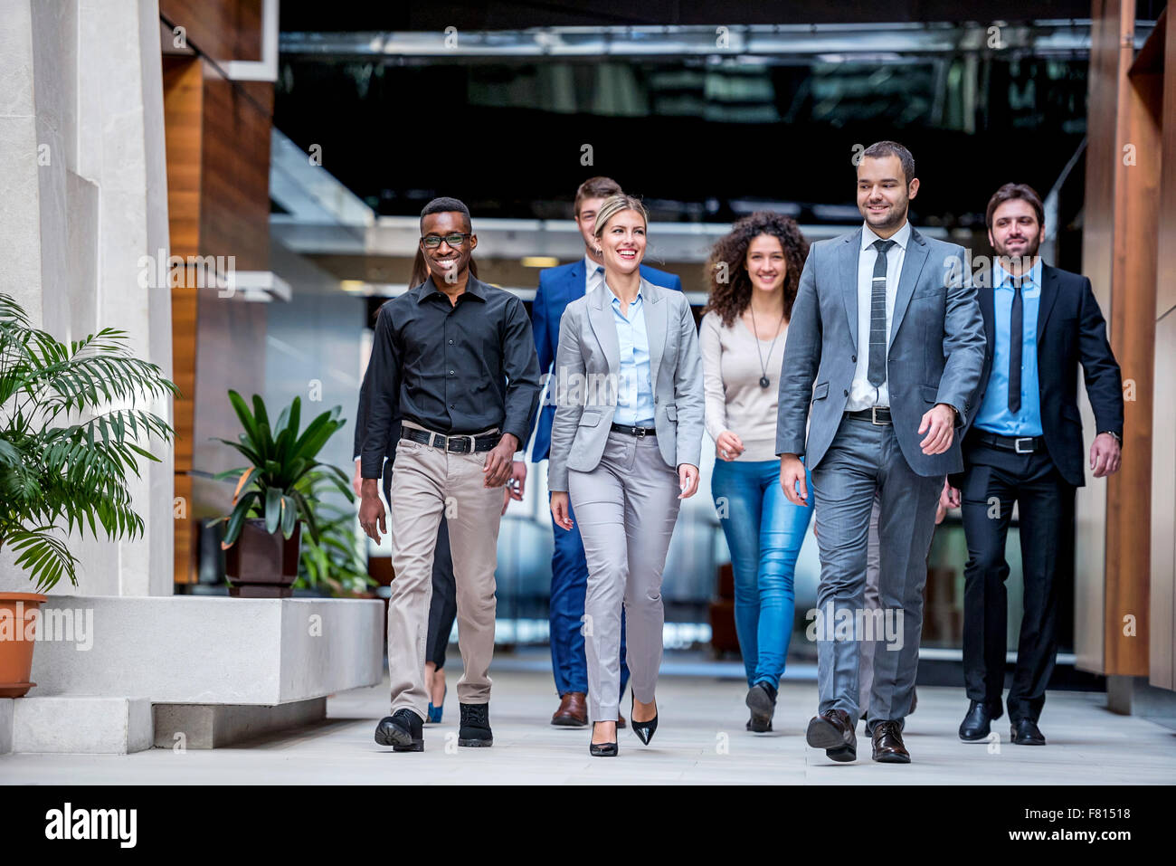 young multi ethnic business people group walking standing and top view ...