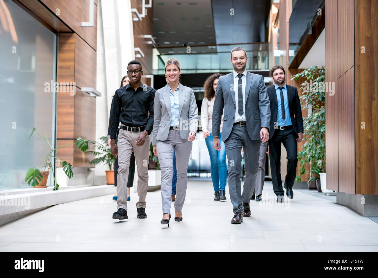 young multi ethnic business people group walking standing and top view ...