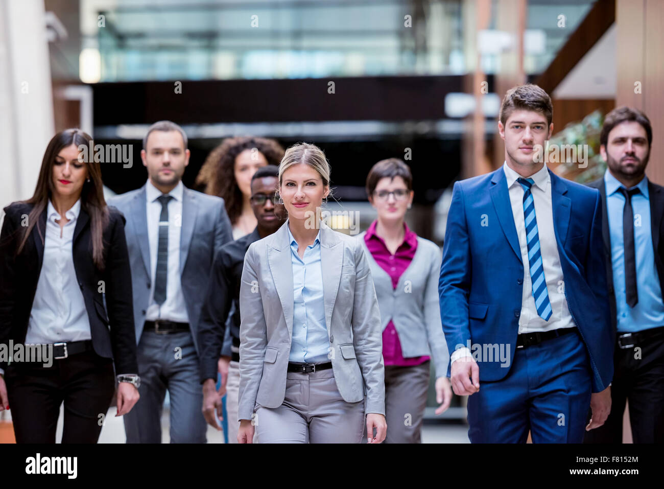 young multi ethnic business people group walking standing and top view ...