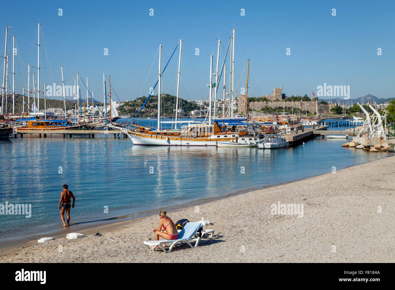 A Beach In The Coastal Resort of Bodrum, Mugla Province, Turkey Stock Photo