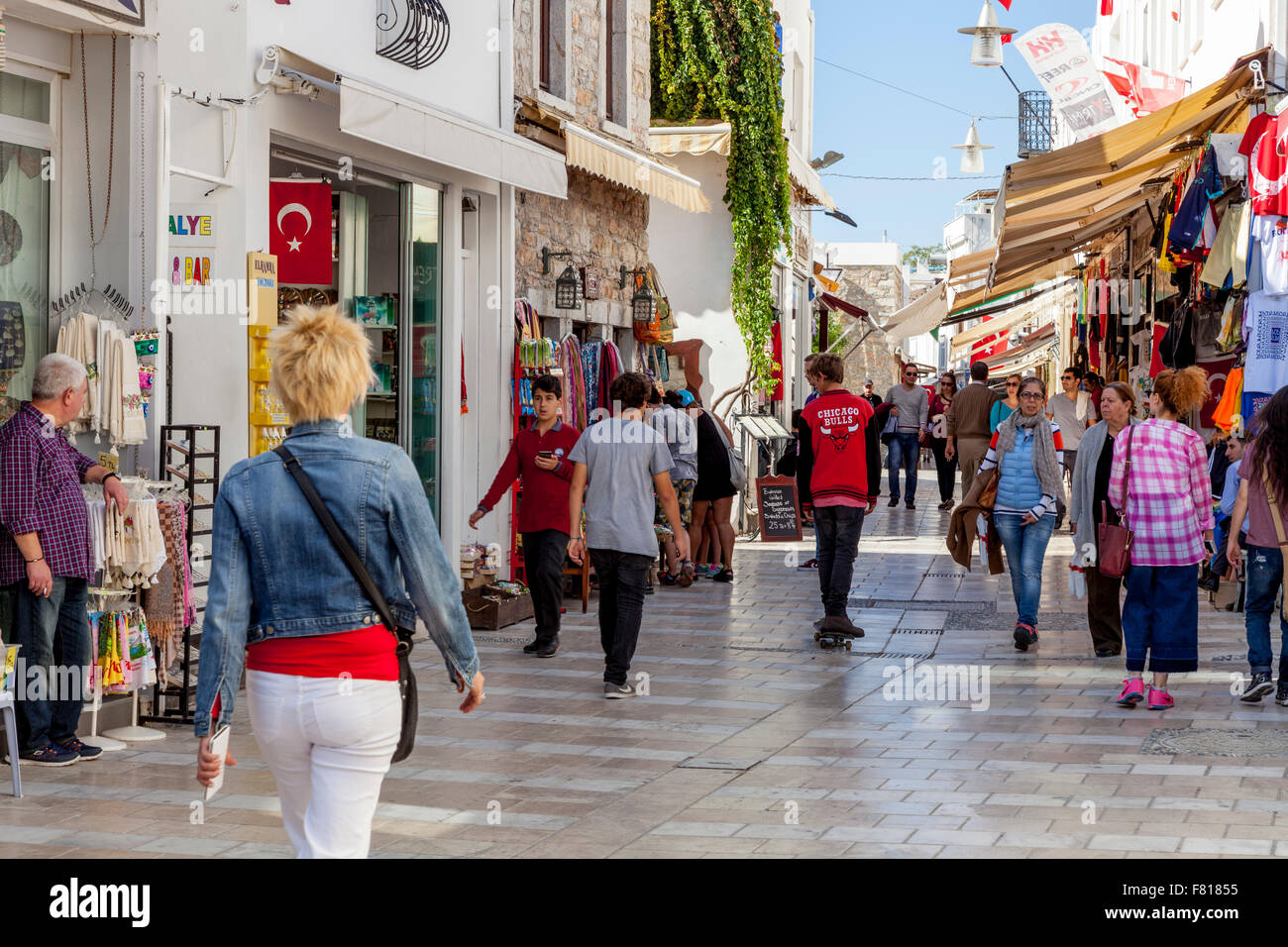 Shops In Bodrum Old Town, Bodrum, Mugla Province, Turkey Stock Photo