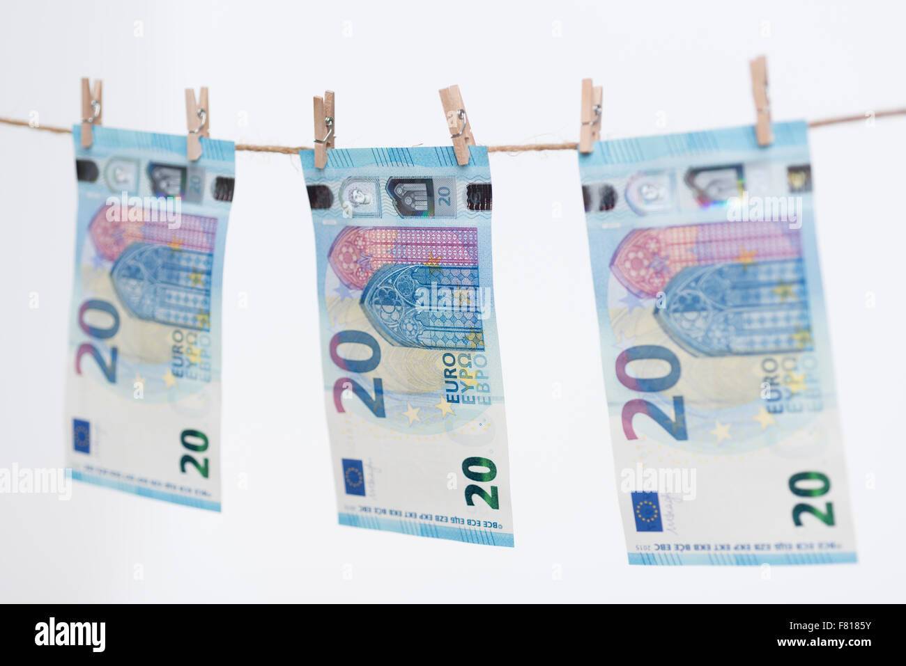 Revised Twenty Euro Note 2015 on a thread Stock Photo