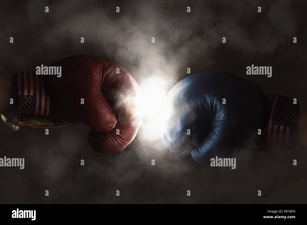 Democrats and Republicans in the campaign symbolized with Boxing Gloves Stock Photo